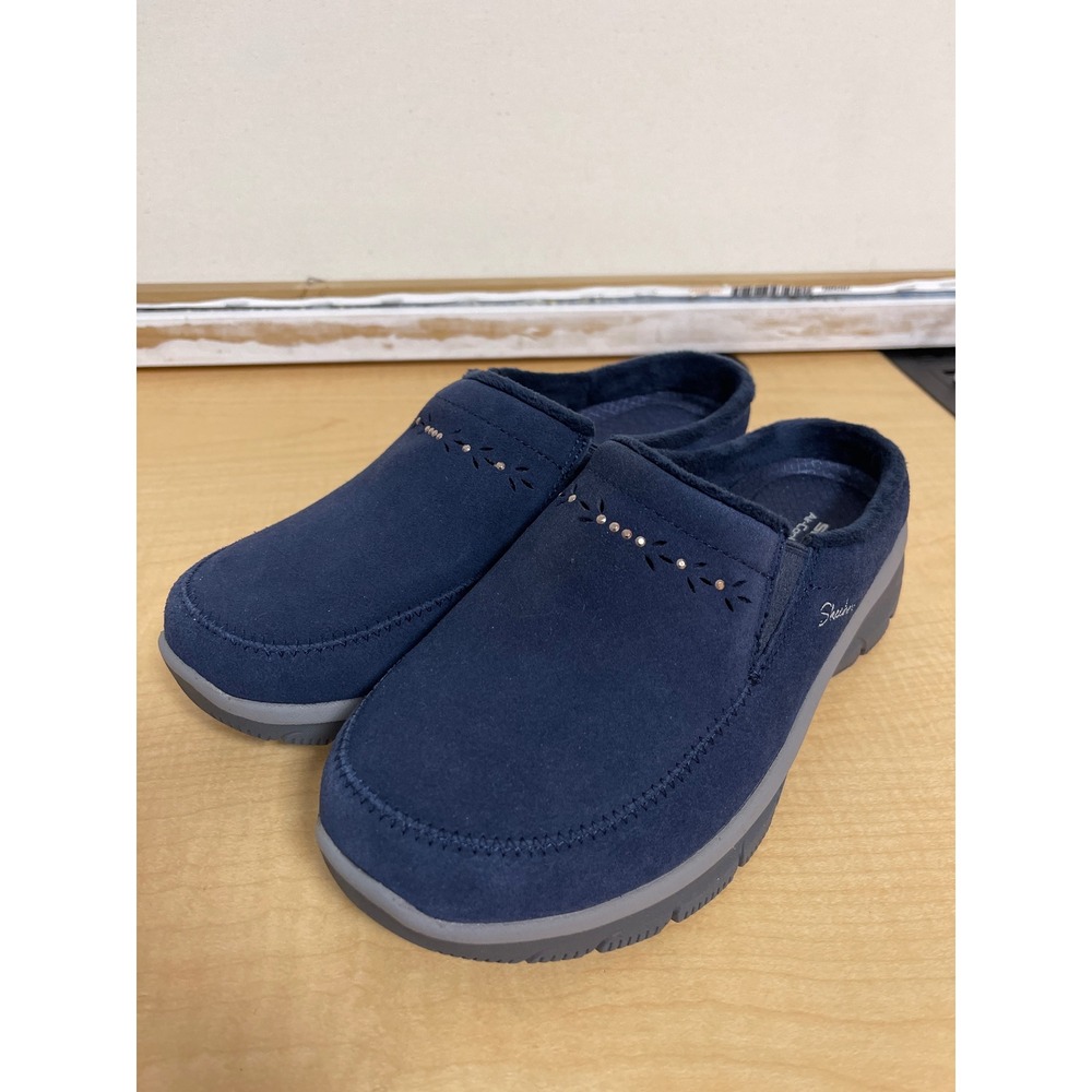 Skechers Commute Time Navy Blue Rhinestone Mules Wide Fit 169161W Womens 6